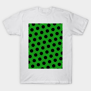 Pattern hexagonal green on black background T-Shirt